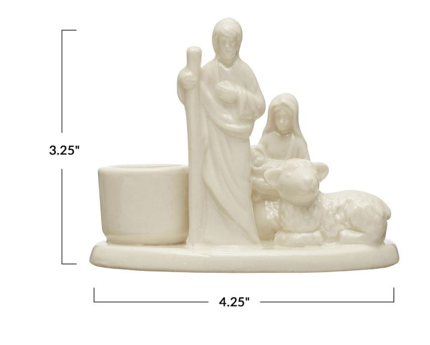 White Mini Stoneware Nativity Taper Holder