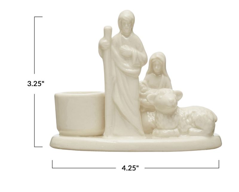White Mini Stoneware Nativity Taper Holder