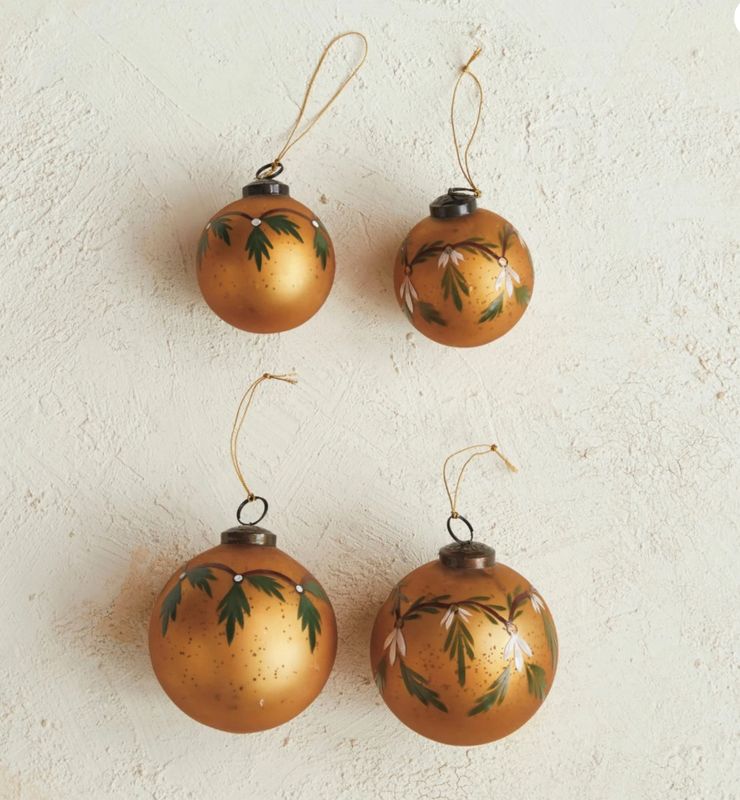 Gold and Holly Glass Ball Ornaments