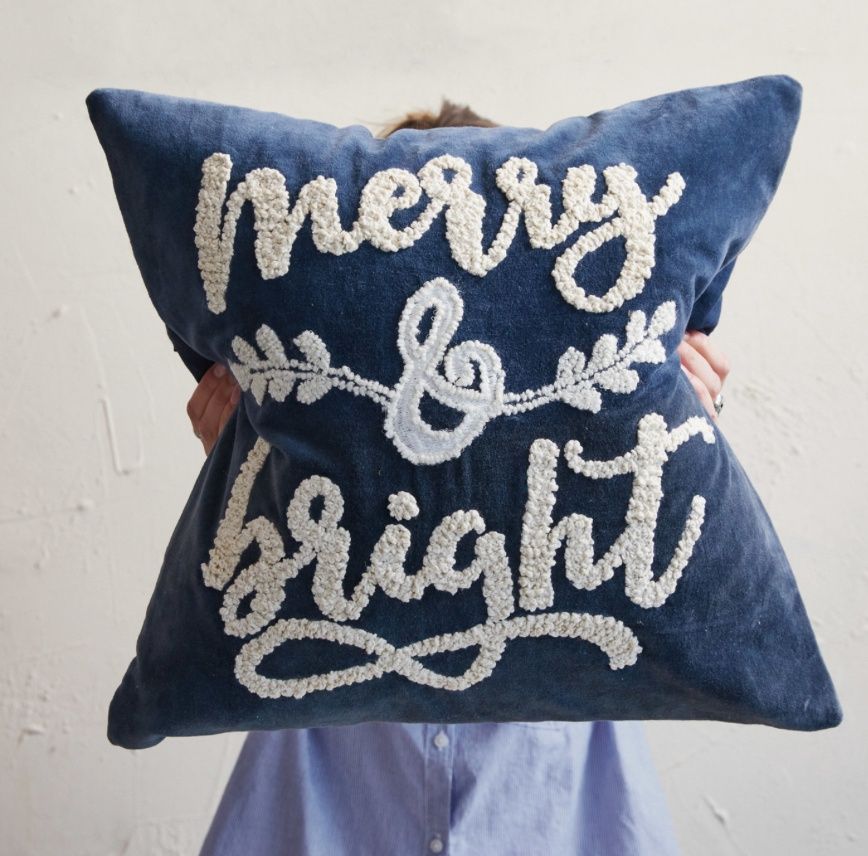 Merry and Bright Blue White Pillow