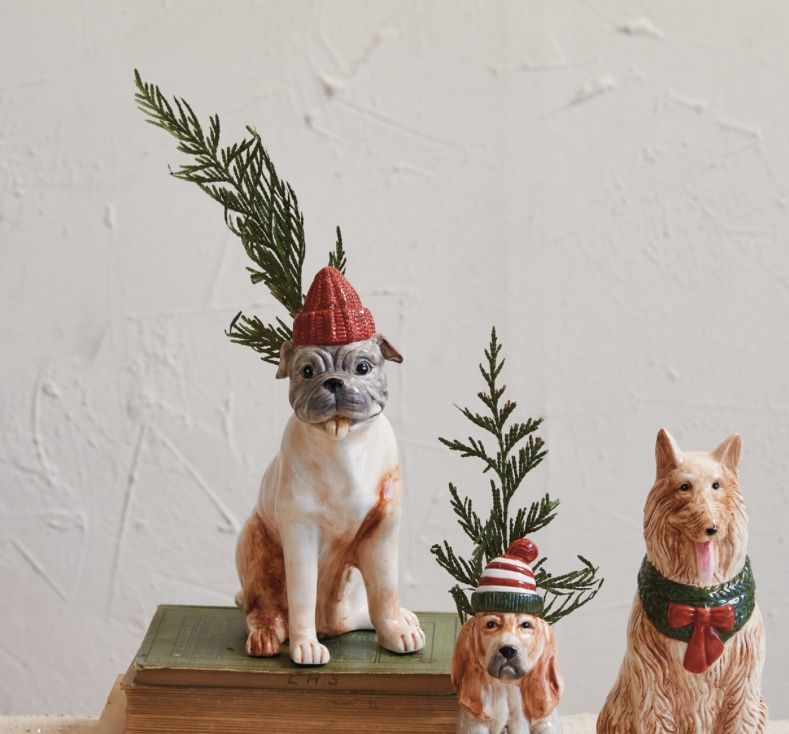 Stoneware Christmas Bulldog Vase