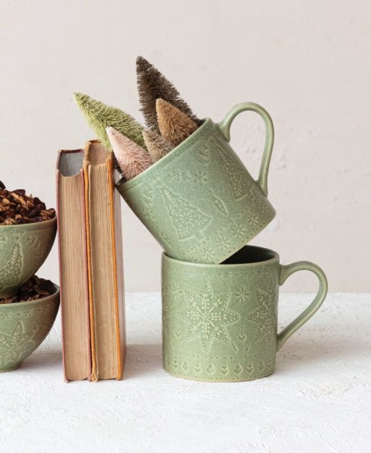 Green Christmas Stoneware Mug
