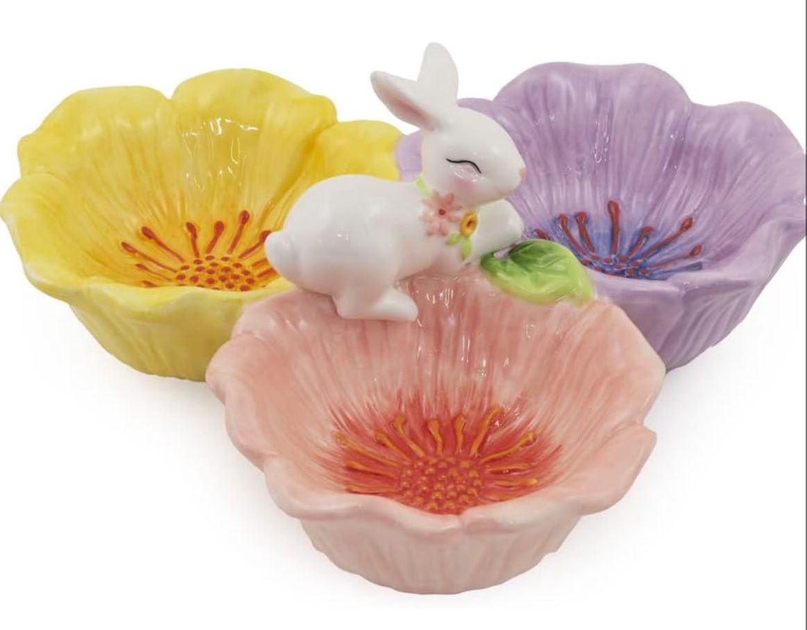 Bunny Ceramic Floral Tripart