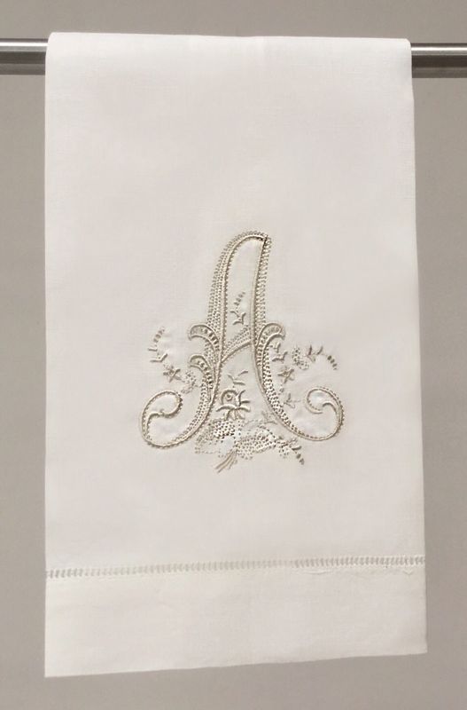 Monogrammed Letter Tea Towel Khaki on White