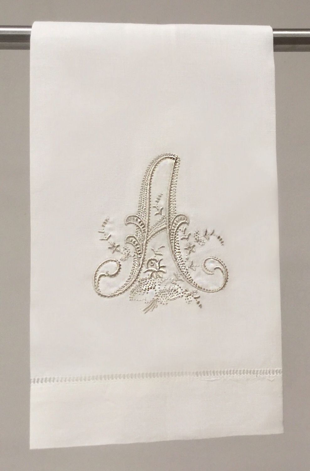 Monogrammed Letter Tea Towel Khaki on White, Character: A