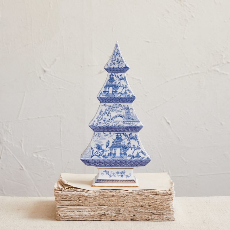 Blue White Ceramic Pagoda Tree
