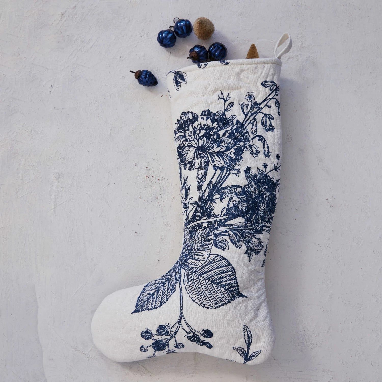 Blue/White Botanical Print Stocking