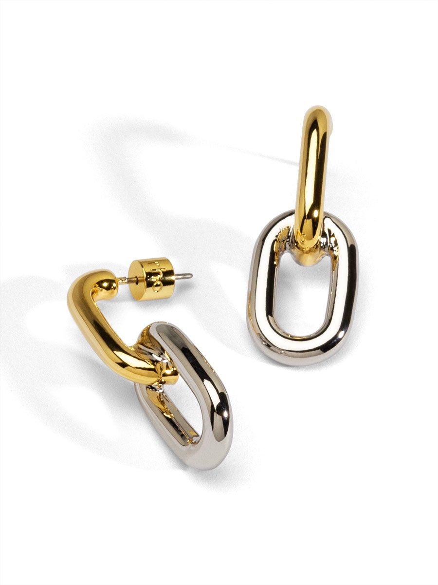 Two-Tone Puffy Link Drop Earrings