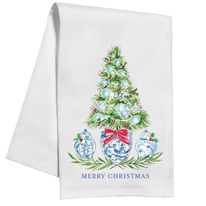Blue Holiday Tree with Ginger Jars Tea Towel