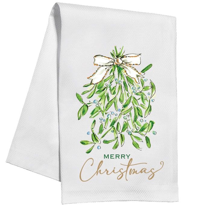 Merry Christmas Mistletoe Tea Towel