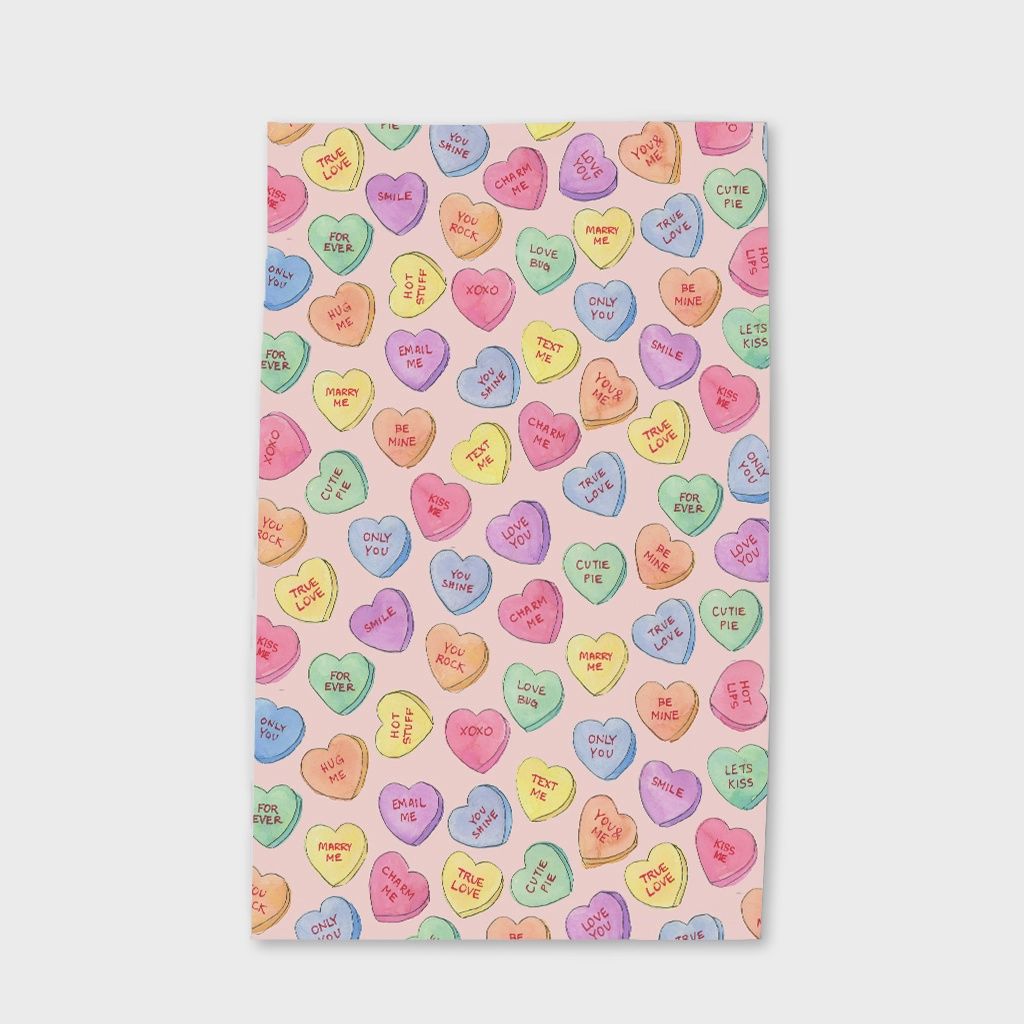 Valentines Day Tea Towel, Design: Pink Conversation Hearts
