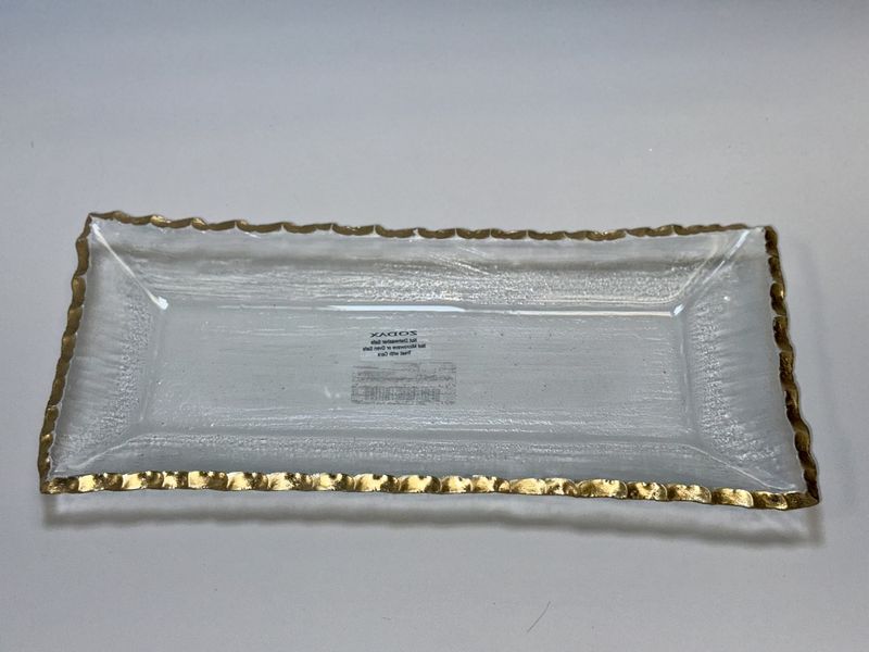 Textured Rectangular Tray Gold Rim Medium