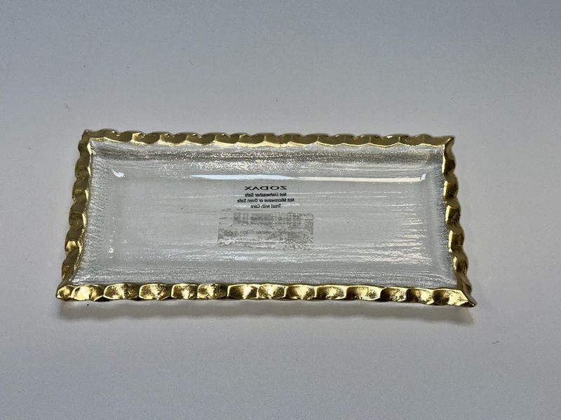 Textured Rectangular Tray Gold Rim Small