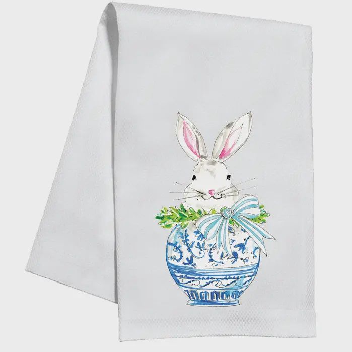 Bunny In Chinoiserie Pot Tea Towel