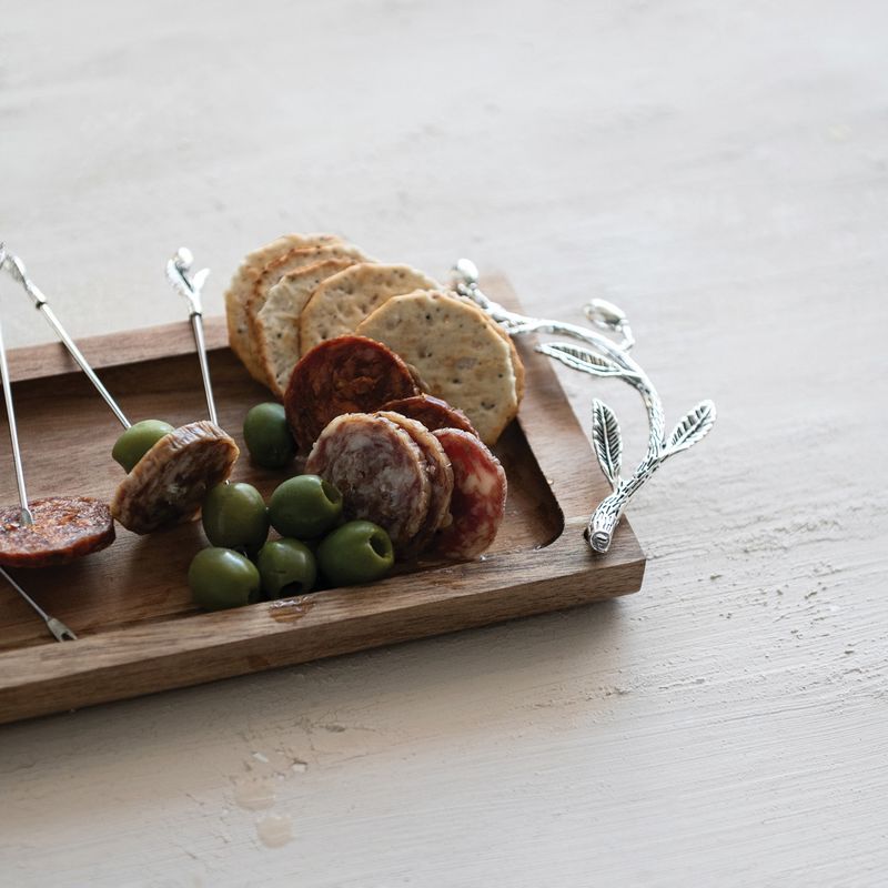 Acacia Wood Serving Tray with Olive Branch Handles