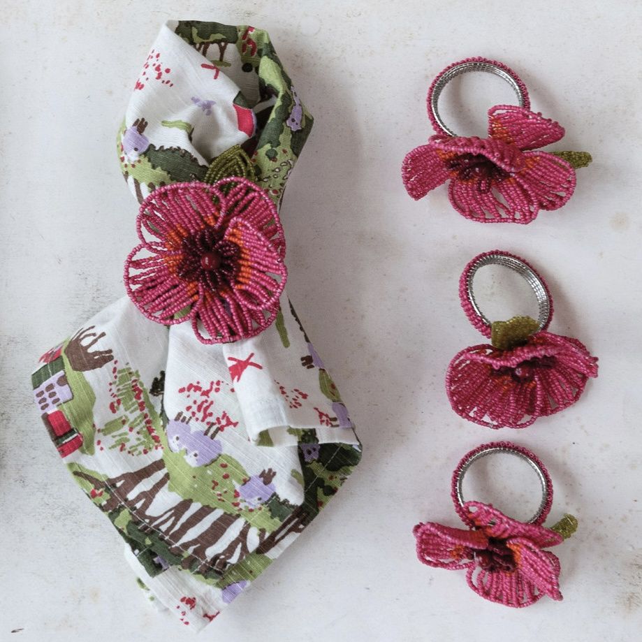 Beaded Flower Napkin Ring Set