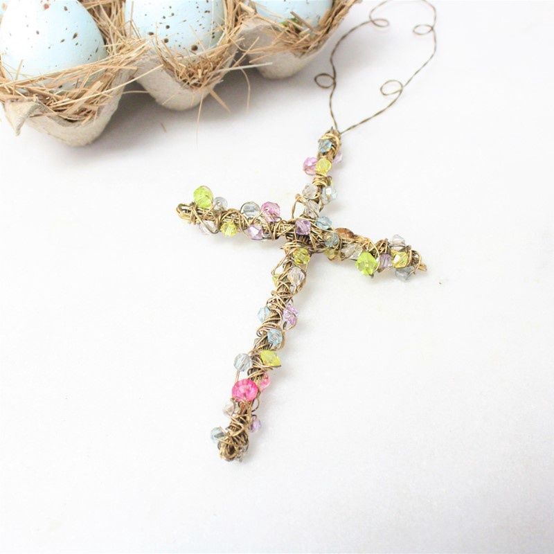 Beaded Wire Hanging Cross