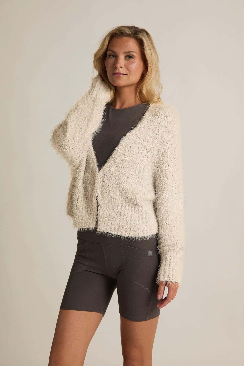 Bamboo Plush Bed Jacket, Color: Oatmeal, Size: S/M