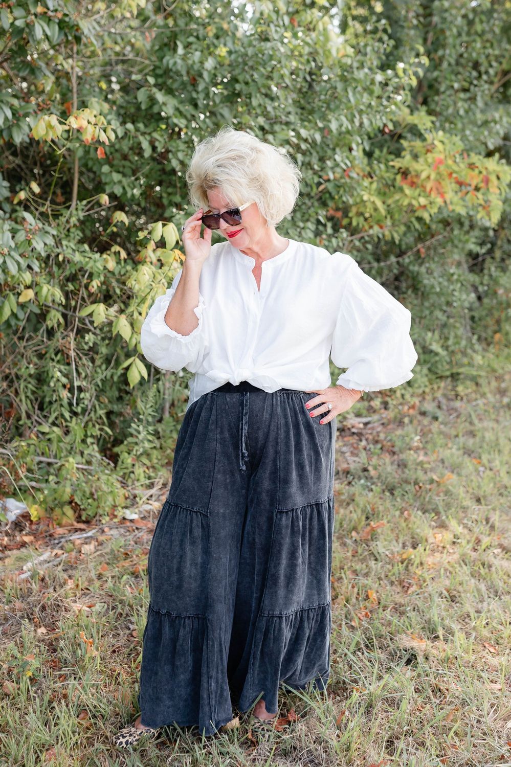 Washed Black Tiered Pants