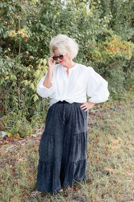 Washed Black Tiered Pants