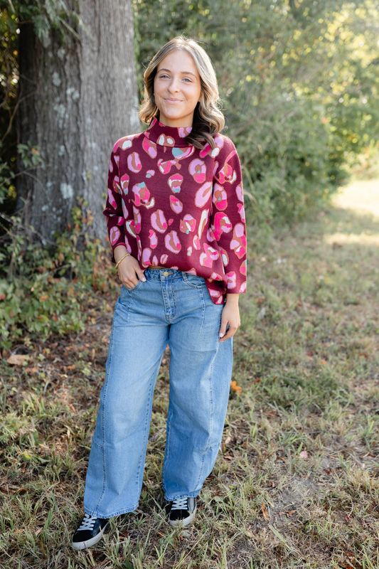Wine Animal Print Sweater