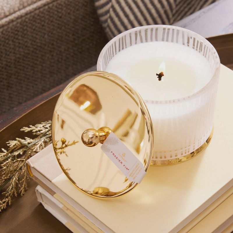 Frasier Fir Medium Gilded Frosted Wood Grain Candle