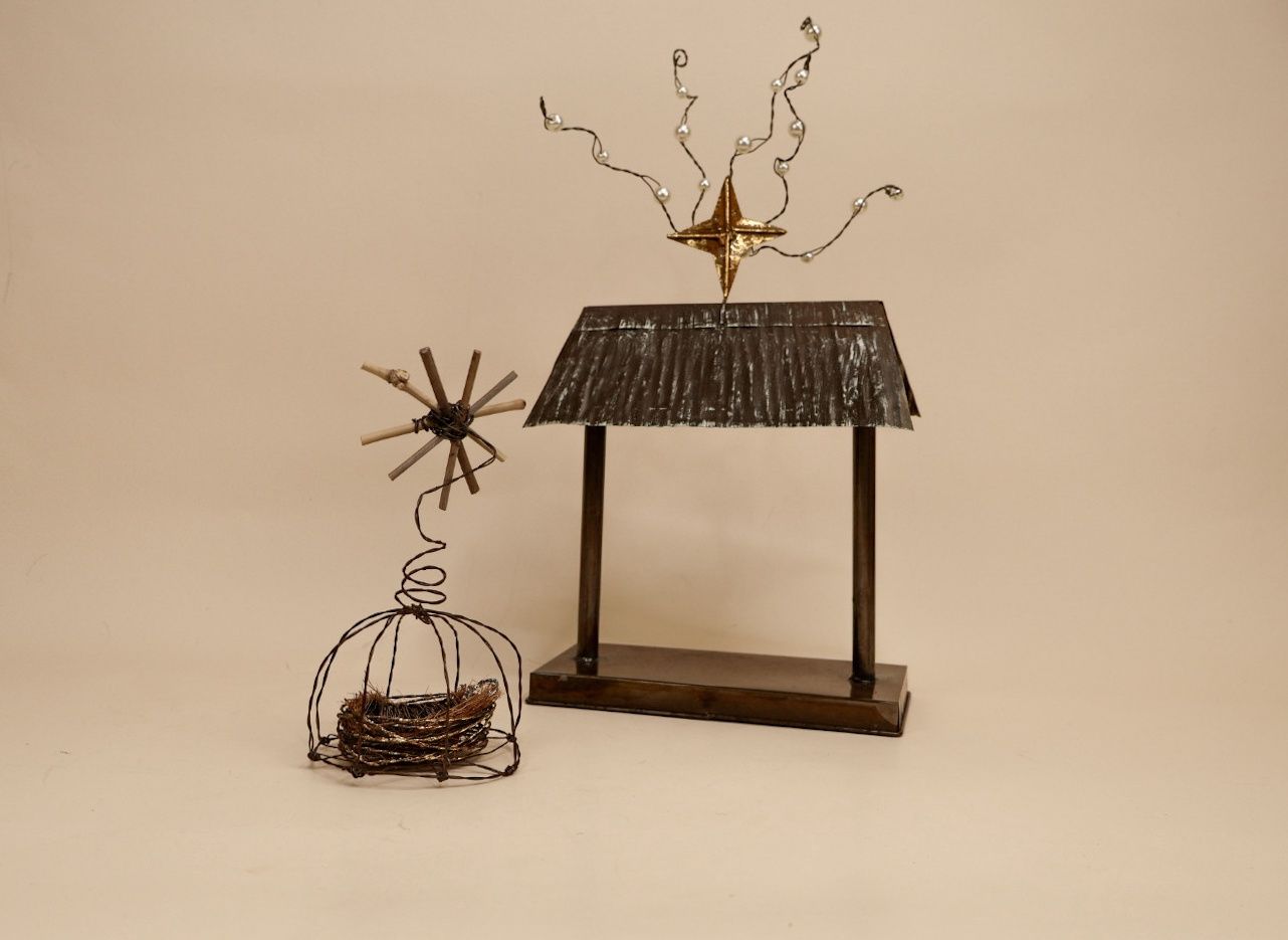 Baby Jesus in Wire Manger with Bamboo Star