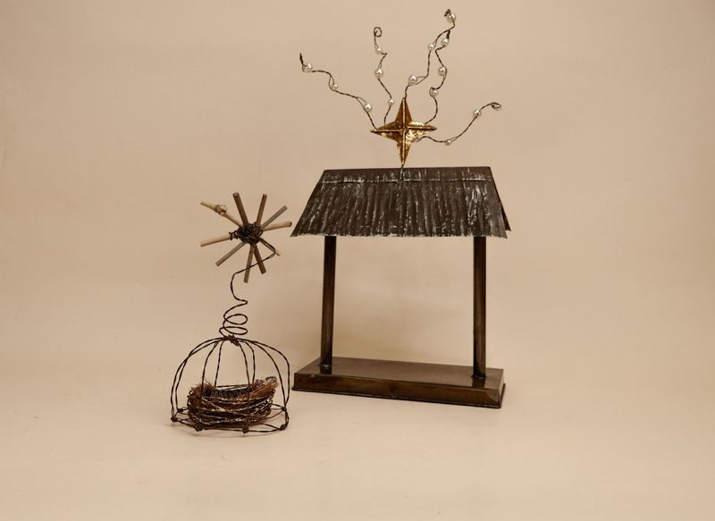 Baby Jesus in Wire Manger with Bamboo Star