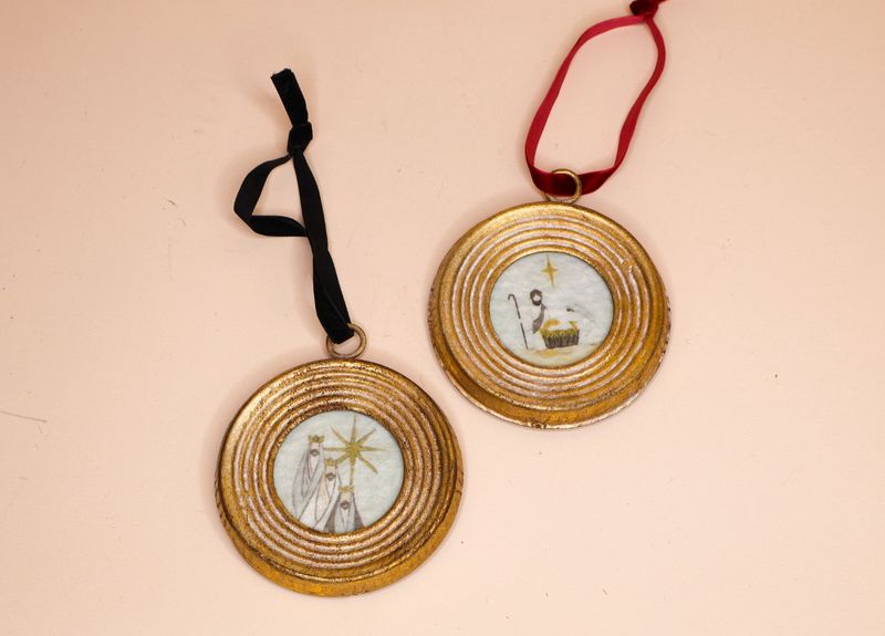 Gold Framed Paper Nativity Ornament