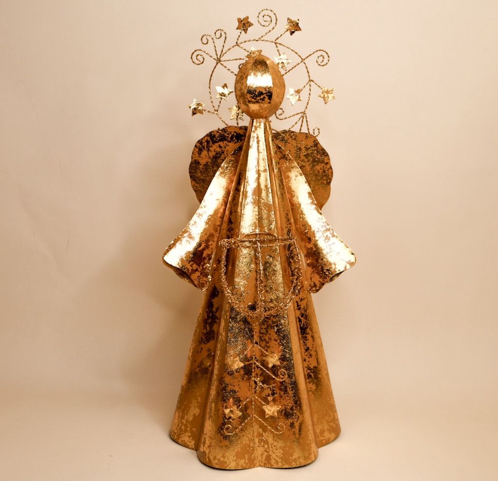 Gold Metal Angel with Tea Light Holder, Size: Small