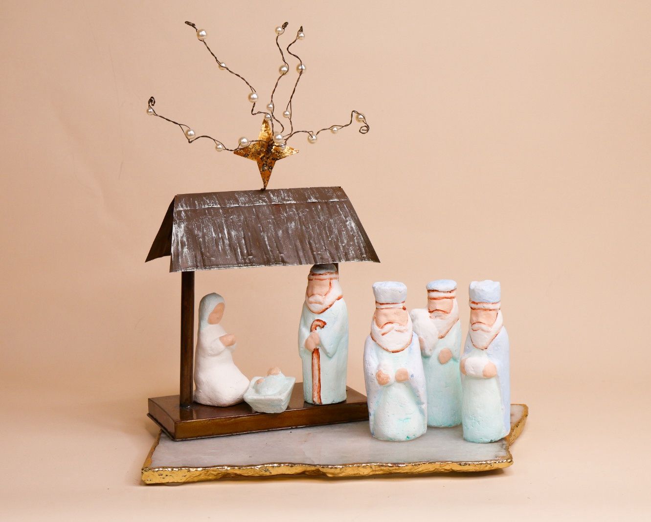 Set of 6 Blue Paper Pulp Nativity