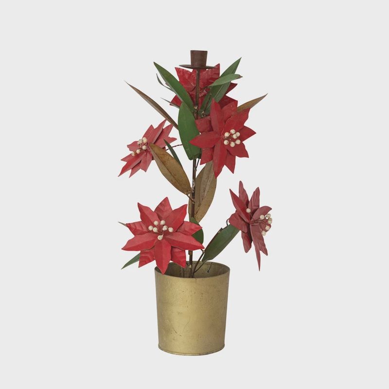 Metal Poinsettia Taper Holder
