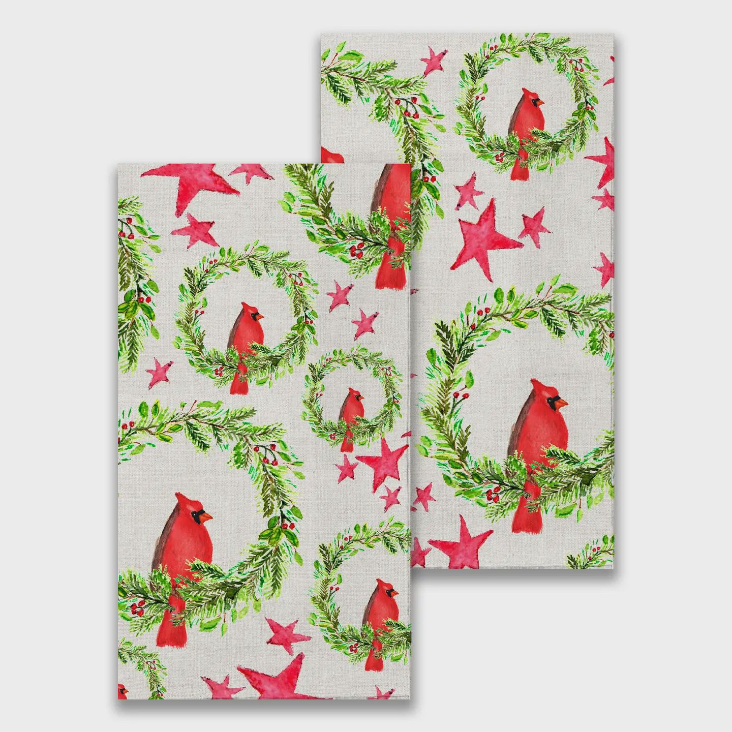 Cardinal Sitting on Wreath Guest Towel