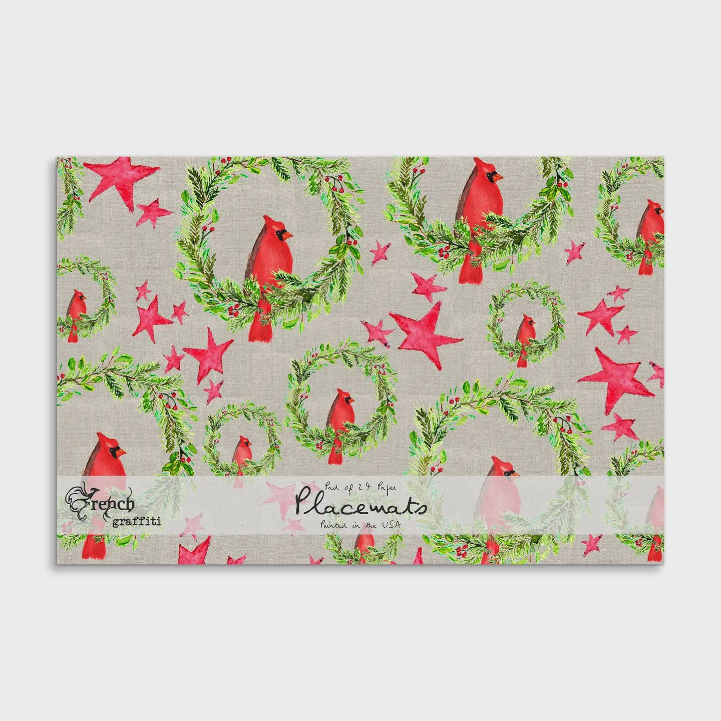Cardinals Sitting On Wreaths Paper Placemats