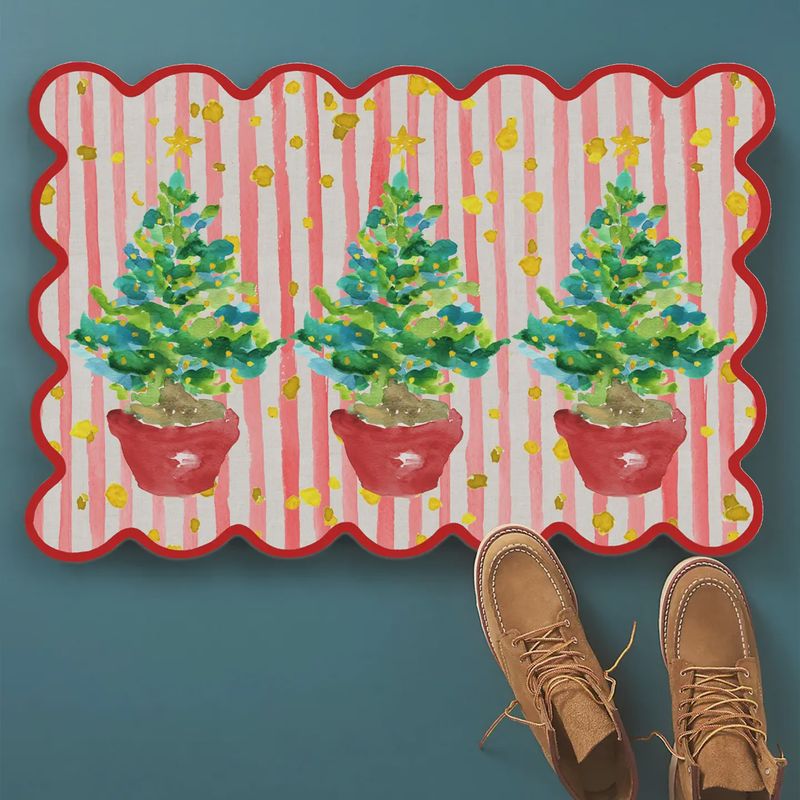 Red Potted Christmas Tree Floor Mat