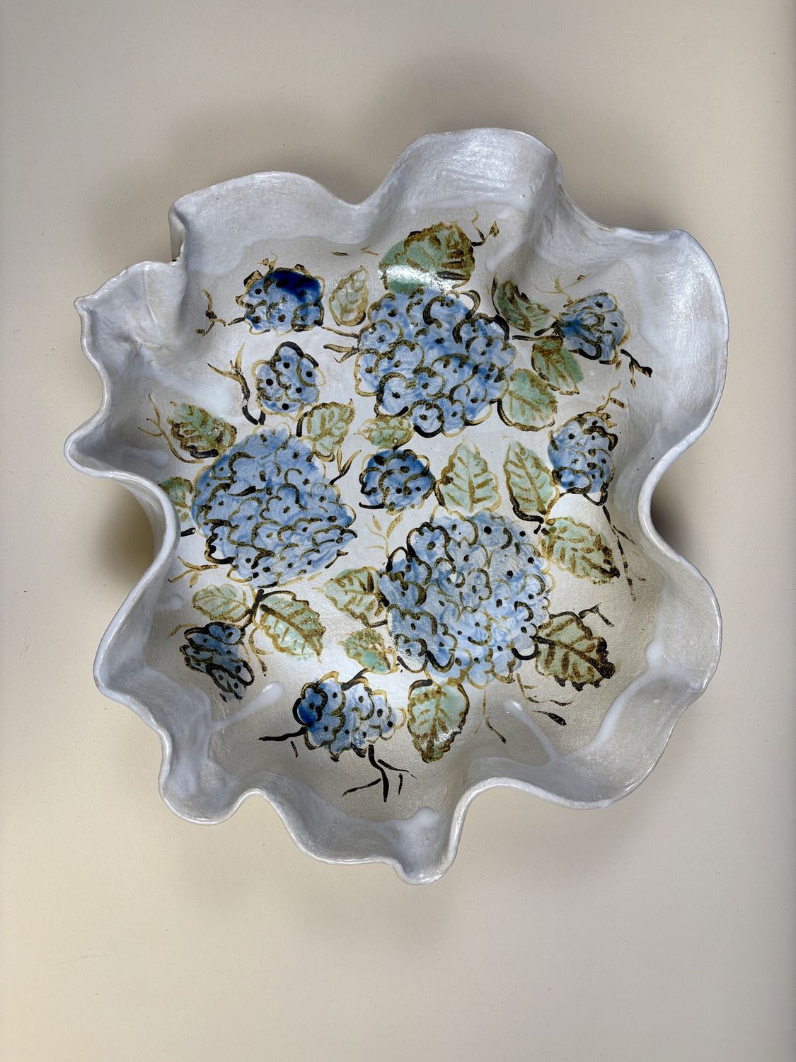 Large Freeform Bowl, Design: Blue Hydrangea