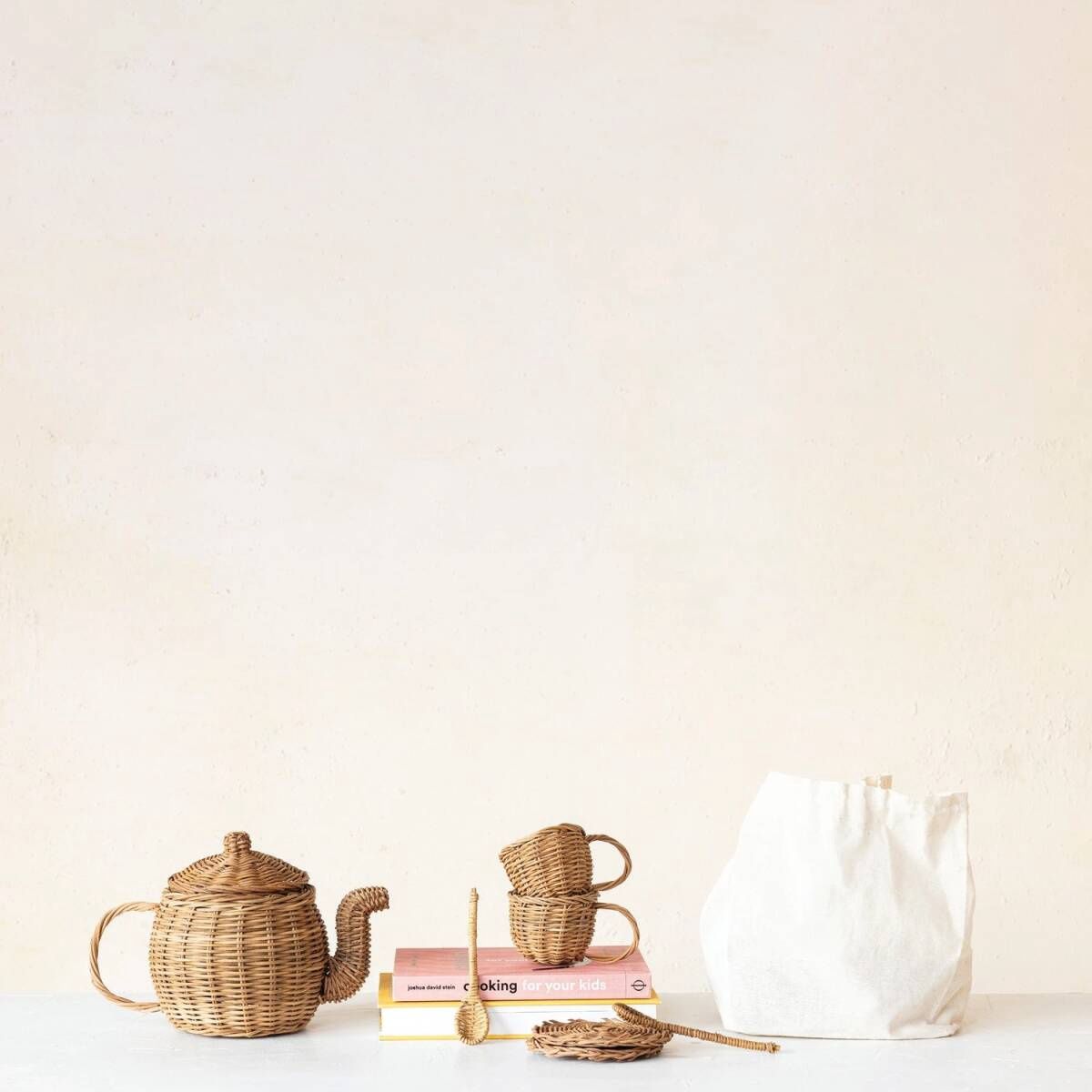 Rattan Toy Tea Set In Bag