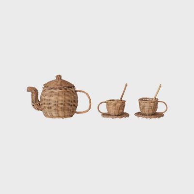 Rattan Toy Tea Set In Bag