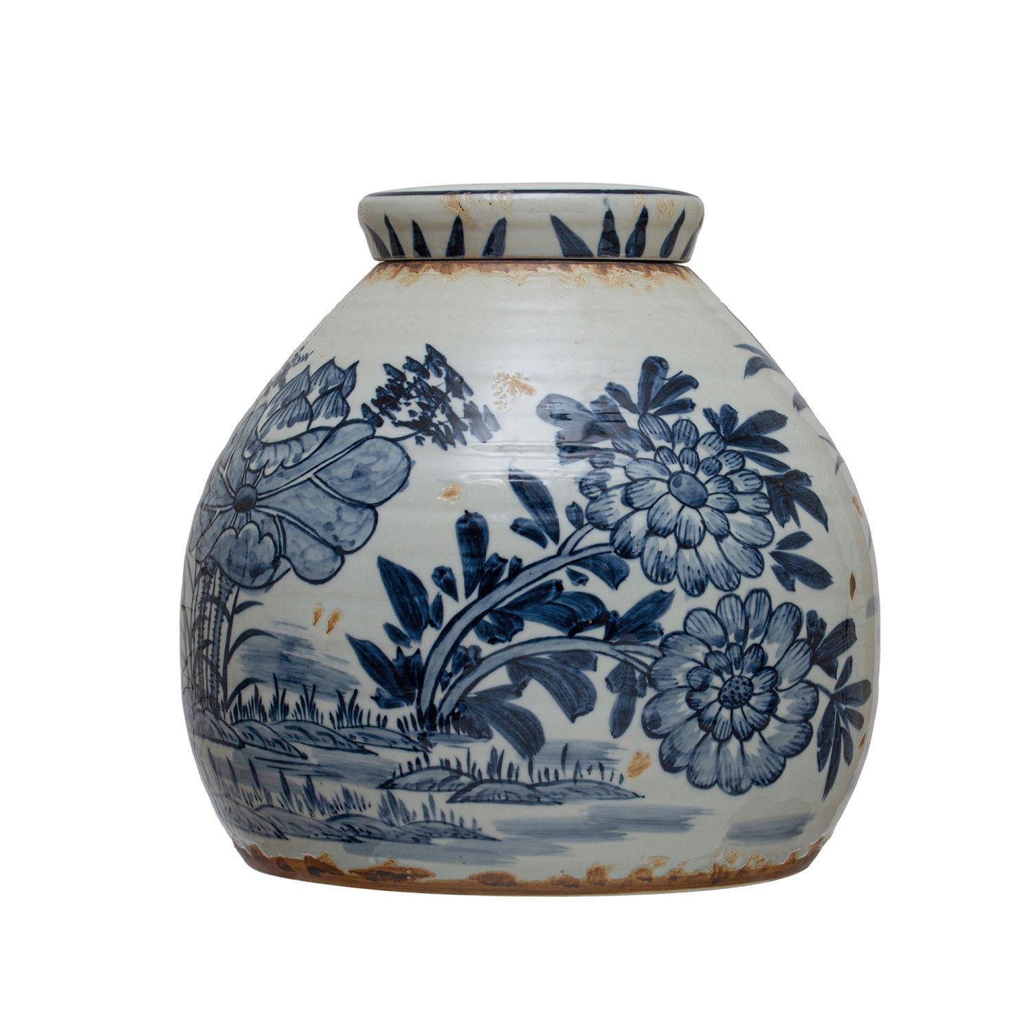 Distressed Ginger Jar with Lid