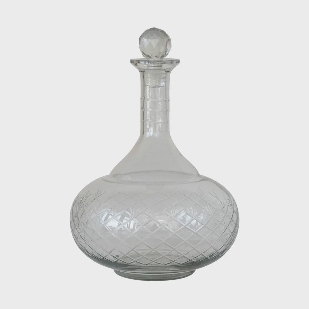8 1/4" Round Decanter Etched Glass