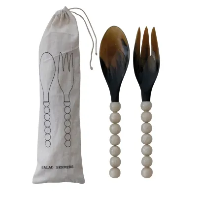 Natural Horn Salad Servers