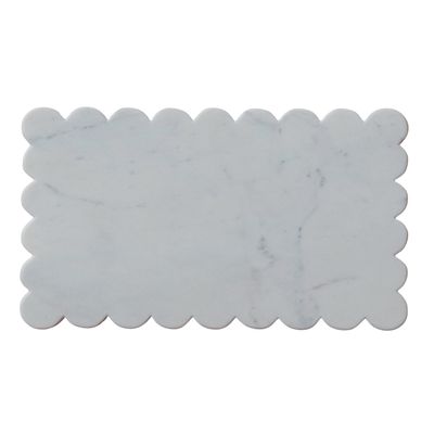 White Marble Cheese Board w Scalloped Edge