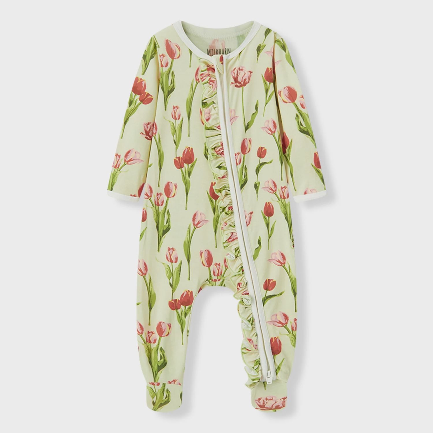 Ruffle Printed Romper, Design: Tulip, Size: 0-3 mths