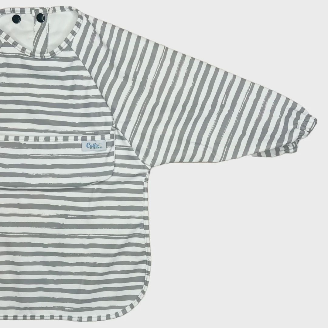 The Grayson Long Sleeve Bib - Brush Stripes, Color: Cloud Gray