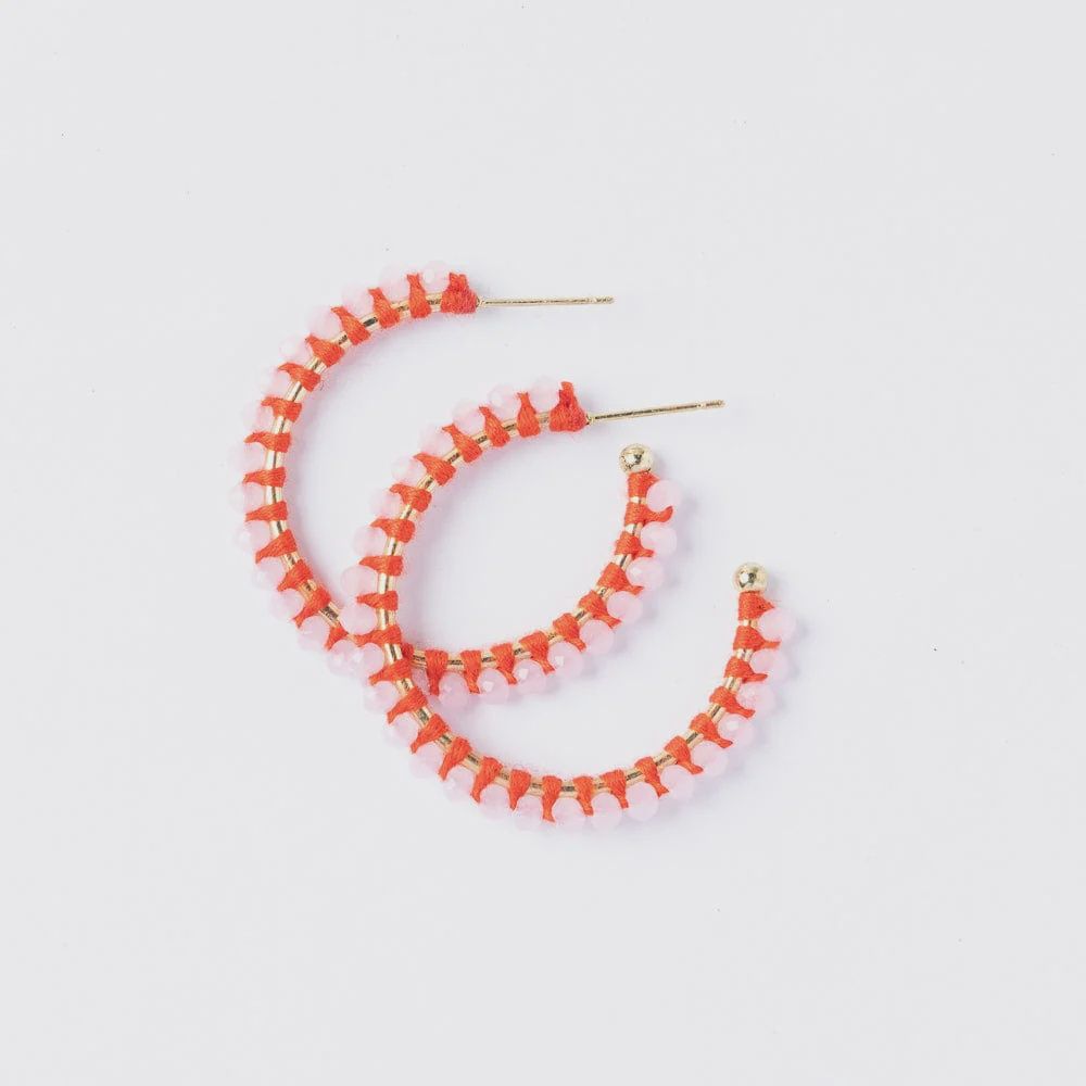 Lillian Beaded Hoop, Color: Pink
