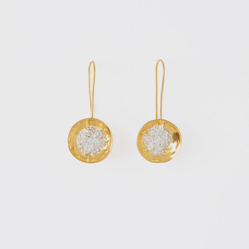 Bobbi Hammered Disc with Silver Cluster Earrings