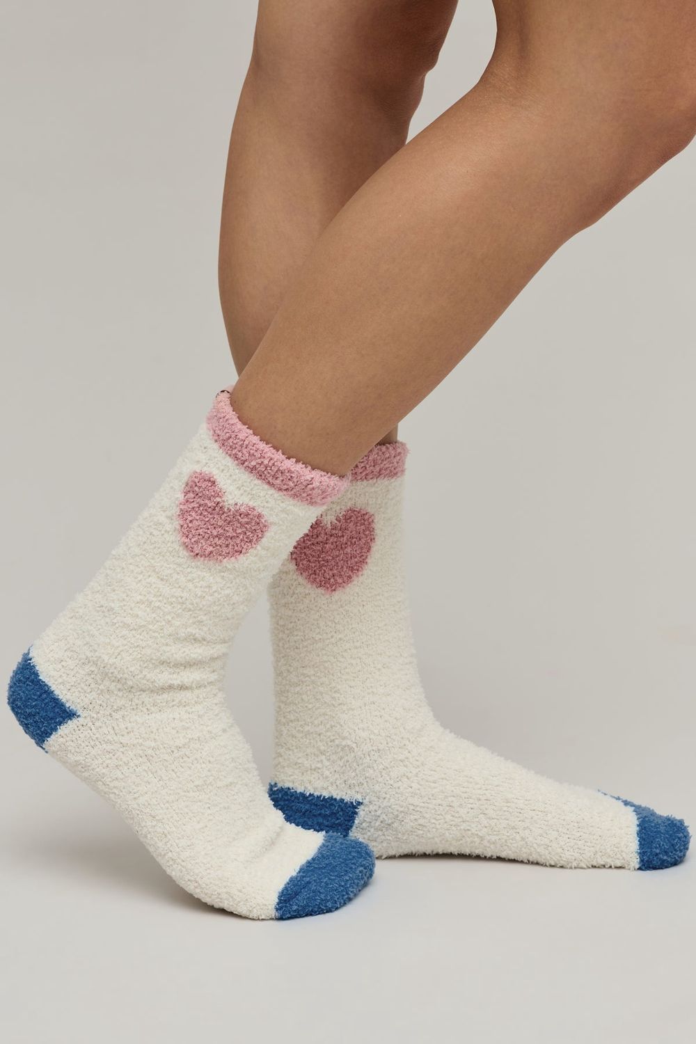 CozyChic Color Block Heart Socks, Color: Cream Multi