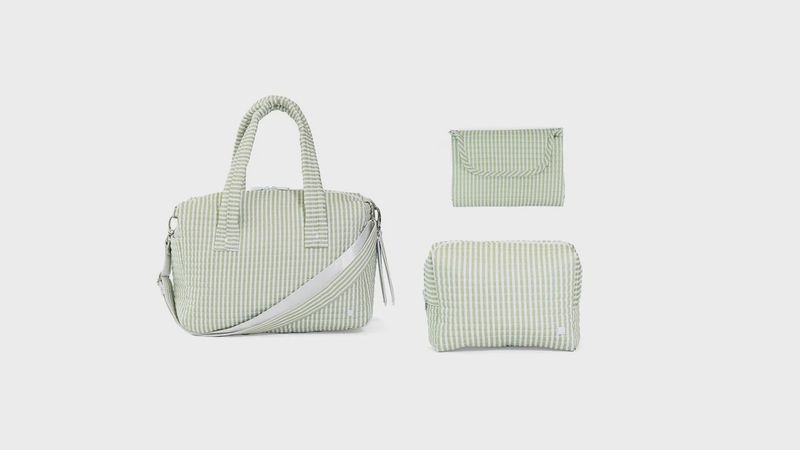Pumlico Stripe Sage Quilted Stroller Bag Bundle