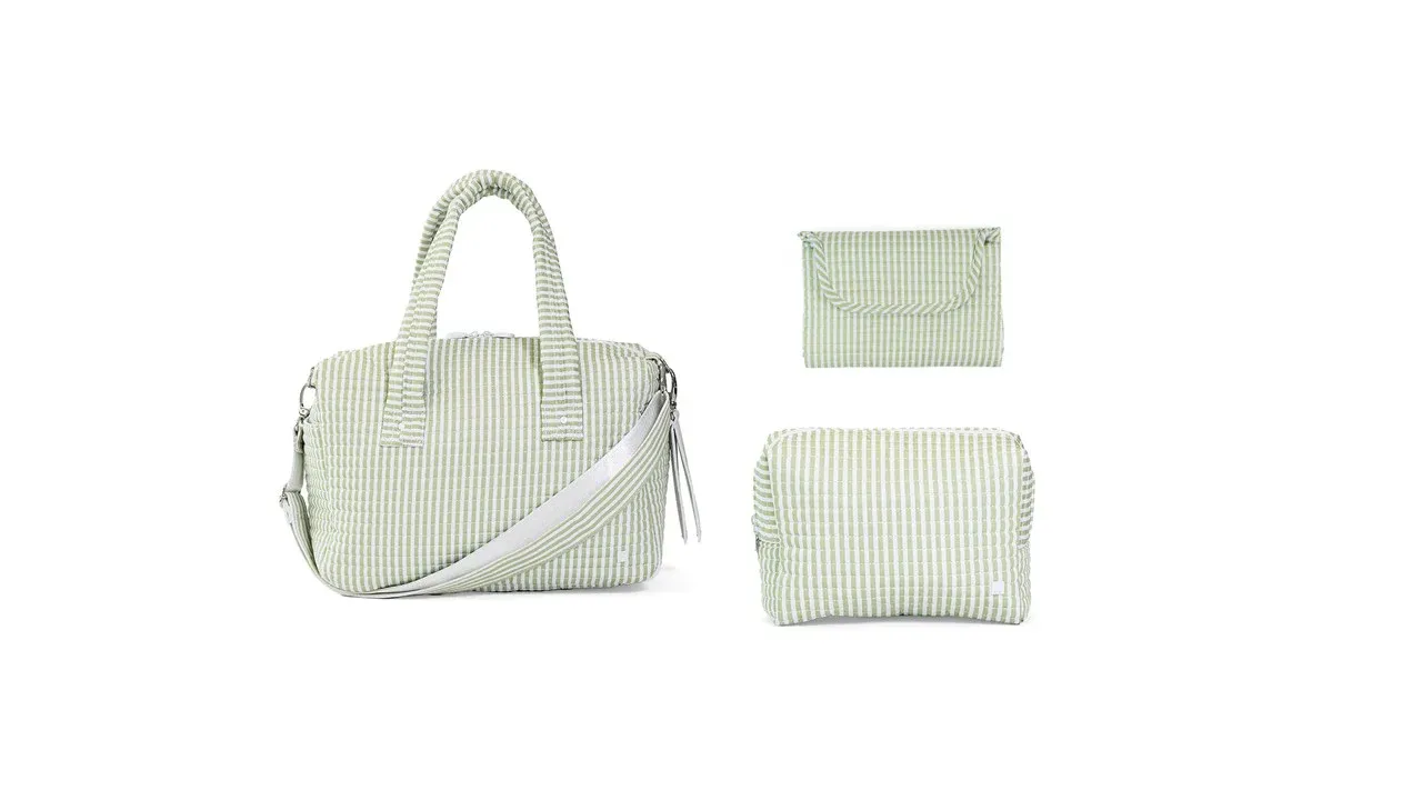Pimlico Stripe Sage Quilted Stroller Bag, Color: Pimlico Stripe Sage