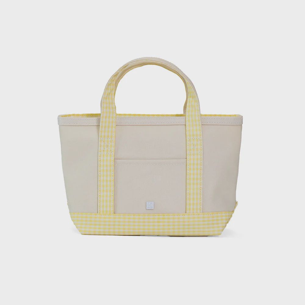 Coated Canvas Natural With Gingham Mini Tote, Trim Color: Buttercup Trim
